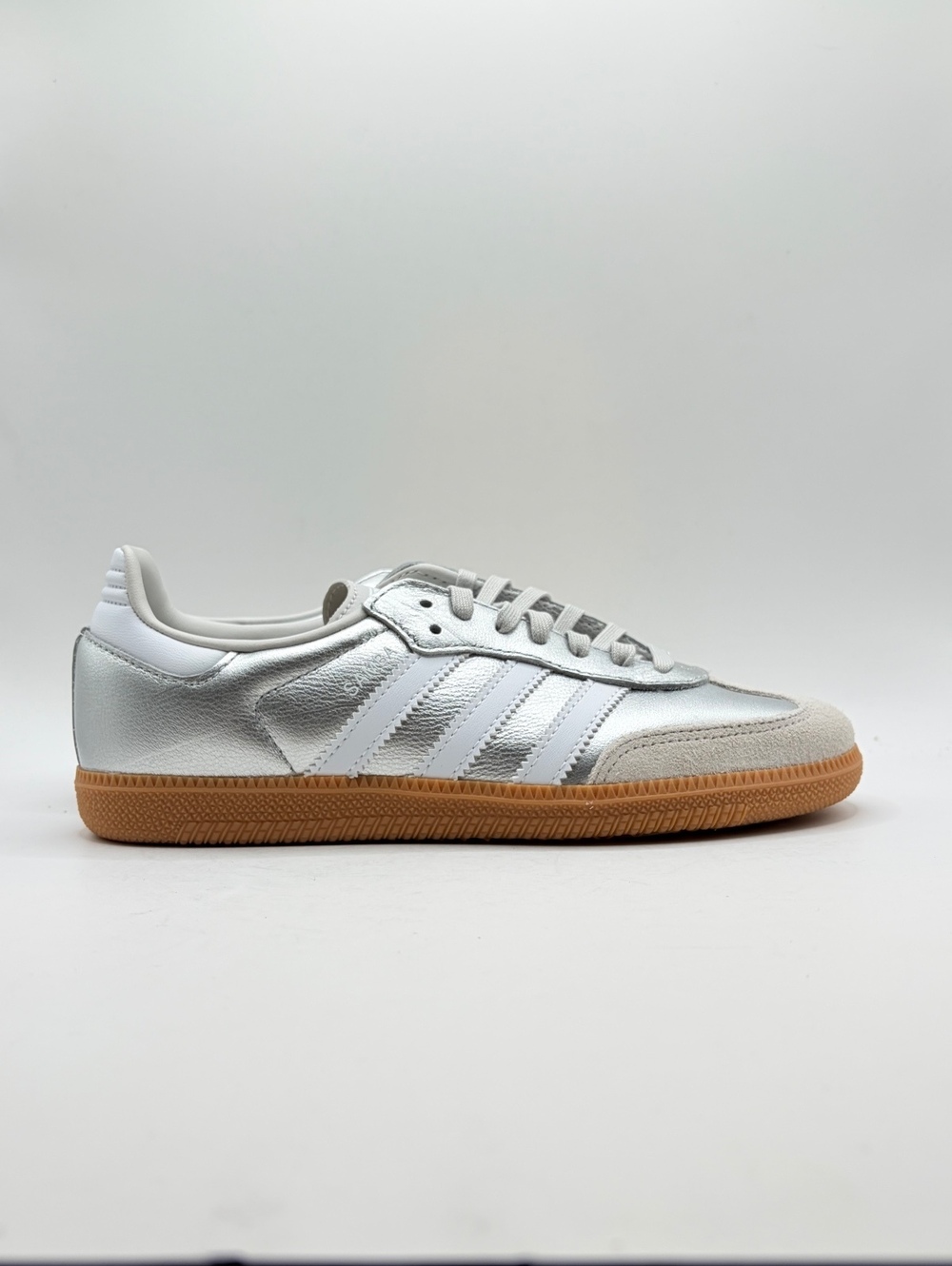 Adidas Samba OG J Metallic Silver Sneakers 4.5 Youth / 5.5 Womens